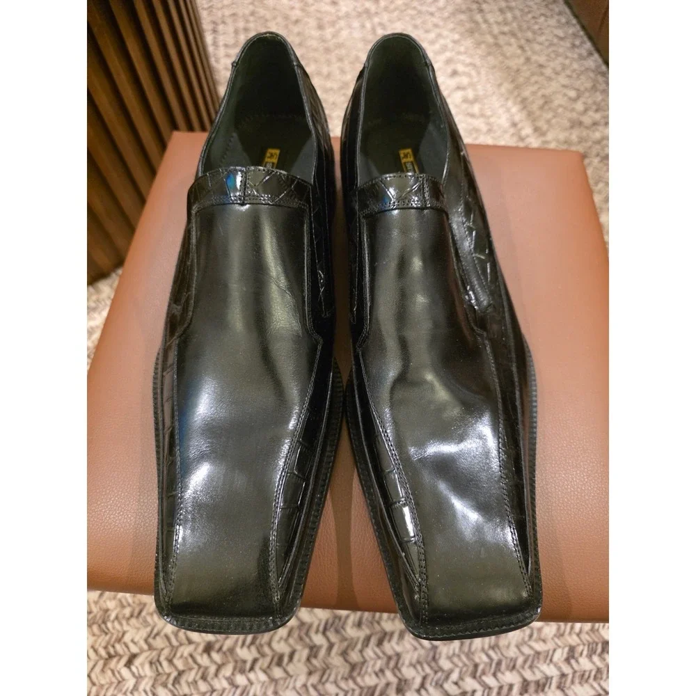 Stacy Adams Leather Loafers Black Dress Shoes Croc Embossed Square Toes Size 13M